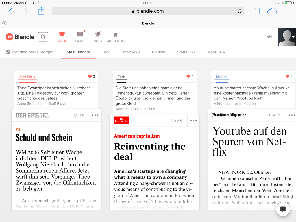 Blendle tar betalt per artikel, och växer&nbsp;snabbt
